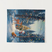 Tenture Scene d'arbre de Noël Cute Deer Fawn Snowman (Devant (Horizontal))