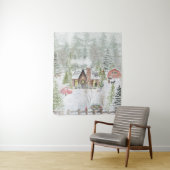 Tenture Scène de cabane de Noël en hiver enneigé (En situation)
