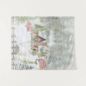 Tenture Scène de cabane de Noël en hiver enneigé (Devant (Horizontal))