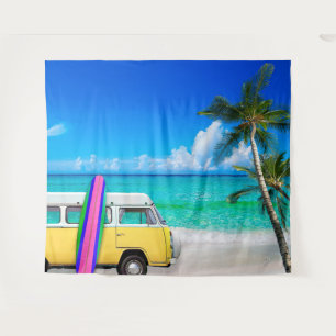 Tenture Scène de plage avec fourgonnette jaune et planche