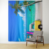 Tenture Scène de plage avec fourgonnette jaune et planche  (En situation)