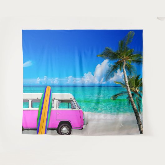 Tenture Scène de plage tropicale Fuchsia rose Van & Planch (Devant (Horizontal))