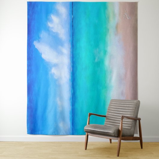 Tenture Scène de plage tropicale Mer et sable aquarelle (En situation)