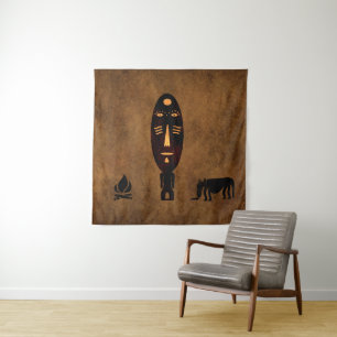 Tenture Scène tribale africaine silhouette vintage abstrai