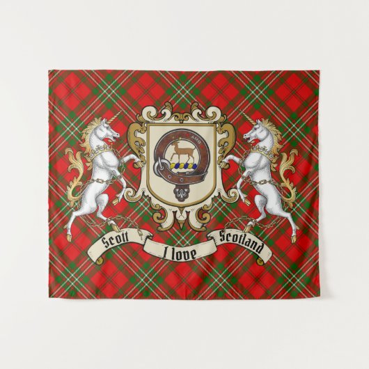Tenture Scott Clan Badge & Unicorns avec Tartan (Devant (Horizontal))