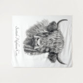 Tenture Scottish Highland Cow Sketch personnalisable (Devant (Horizontal))