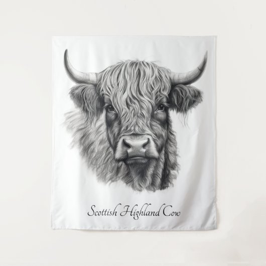 Tenture Scottish Highland Cow Sketch personnalisable (Devant)