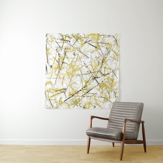 Tenture Scribbles Abstraits - moutarde et Brown (En situation (horizontale))