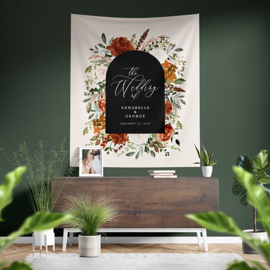 Tenture Script de bienvenue de mariage botanique rustique 