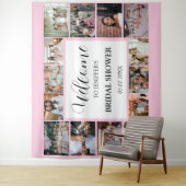 Tenture Script de bienvenue pour la fête de mariage rose 1 (En situation)