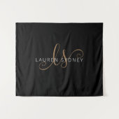 Tenture Script féminin Black Gold moderne Monogramme (Devant (Horizontal))