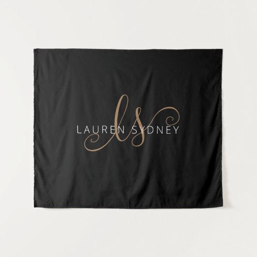 Tenture Script féminin Black Gold moderne Monogramme (Devant (Horizontal))