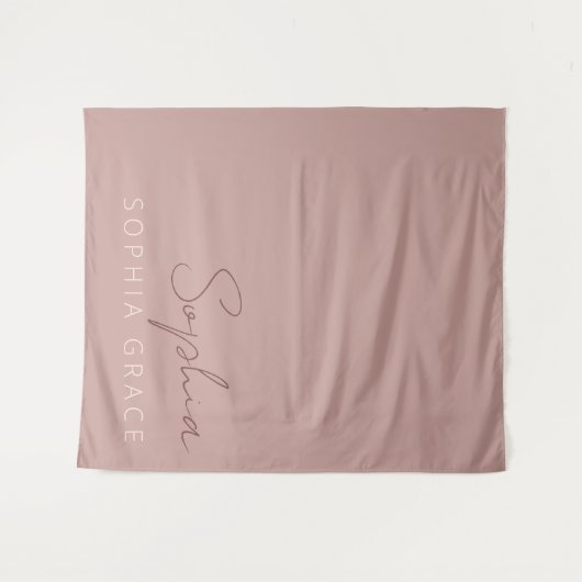 Tenture Script manuscrit moderne personnalisé rose poussié (Devant (Horizontal))
