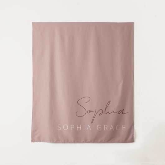 Tenture Script manuscrit moderne personnalisé rose poussié (Devant)