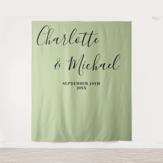 Tenture Script Minimalist Wedding | Sage Green Backdrop (Devant)