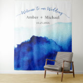 Tenture Script moderne Aquarelle Indigo Mariage bleu (En situation)