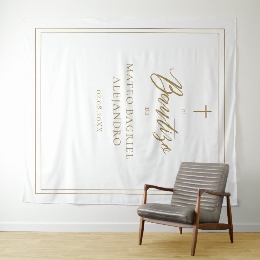 Tenture Script moderne Gold Espagnol Bautizo fond (En situation (horizontale))