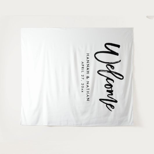 Tenture Script Moderne Noir et Blanc | Accessoire de Photo (Devant (Horizontal))
