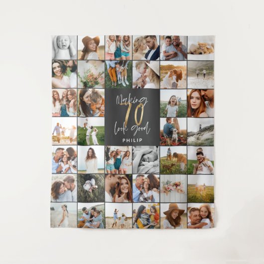 Tenture Script multi-photo pour 70e anniversaire moderne (Devant)