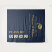 Tenture Script or moderne Marine Bleu Twin Graduation (Devant (Horizontal))