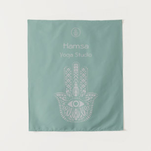 Tenture Seafoam Green Yoga Studio Hamsa personnalisable