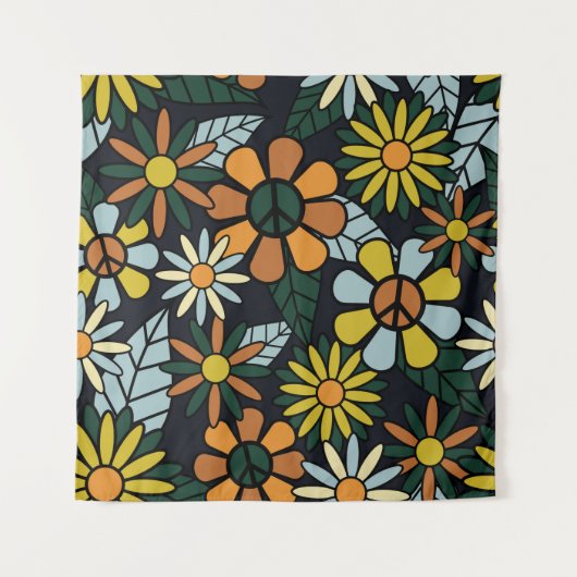 Tenture Seamless 70's retro hippie flowers pattern - Vinta (Devant)