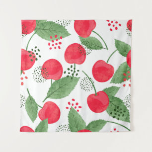 Tenture Seamless cherry pattern. Vintage watercolor illust