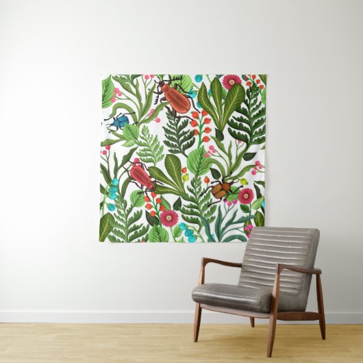 Tenture Seamless decorative pattern with plants and insect (En situation)