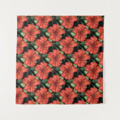 Tenture Seamless pattern Tropical red flowers green leaves (Devant (Horizontal))