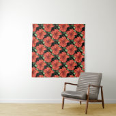 Tenture Seamless pattern Tropical red flowers green leaves (En situation (horizontale))