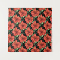 Seamless pattern Tropical red flowers green leaves