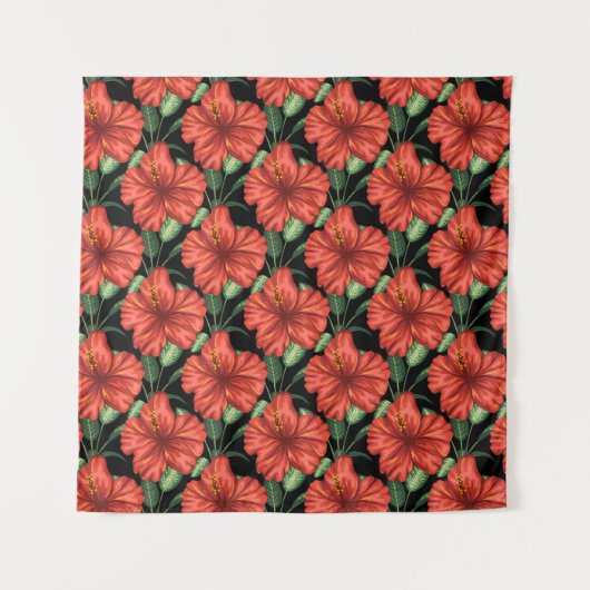 Tenture Seamless pattern Tropical red flowers green leaves (Devant)