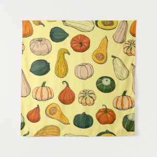 Tenture Seamless pattern with different hand drawn squashe