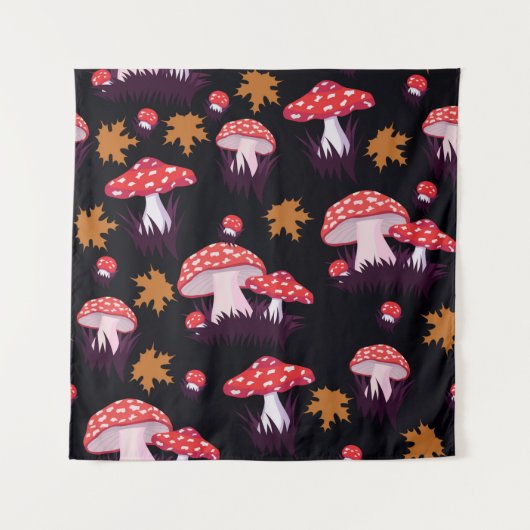Tenture Seamless pattern with fly agaric and maple leaves. (Devant)