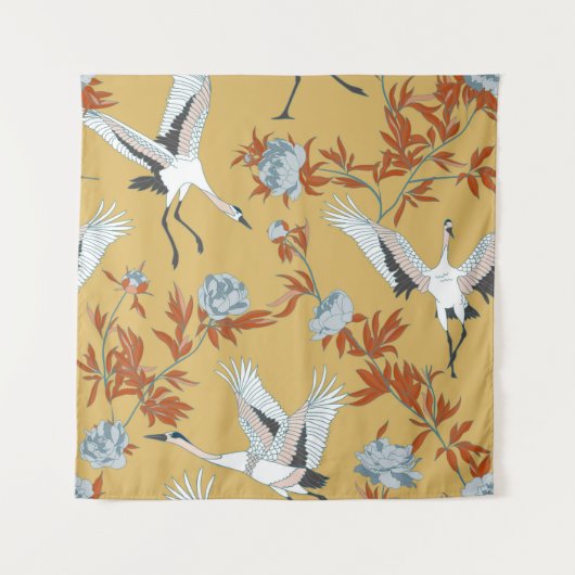 Tenture Seamless pattern with Japanese white cranes and pe (Devant)