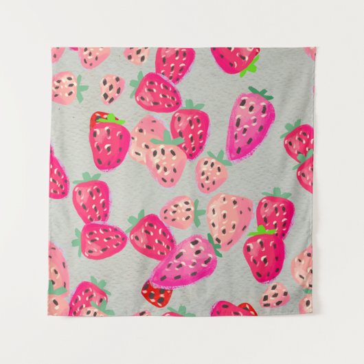 Tenture Seamless pattern with ripe strawberry. Hand drawn (Devant)