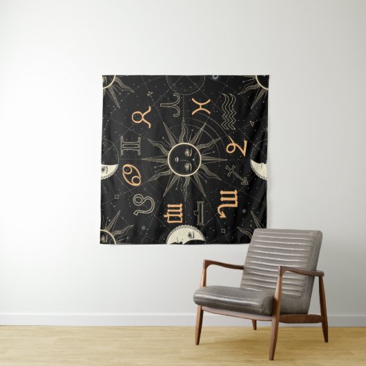 Tenture Seamless pattern with the Horoscope circle with Zo (En situation (horizontale))