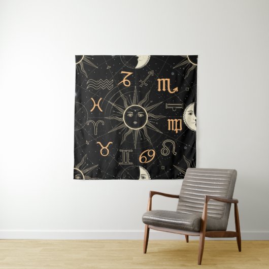Tenture Seamless pattern with the Horoscope circle with Zo (En situation)