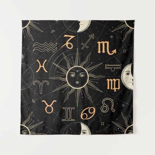 Tenture Seamless pattern with the Horoscope circle with Zo (Devant)