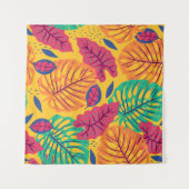 Tenture Seamless pattern with tropical leaves on yellow ba (Devant (Horizontal))
