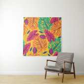 Tenture Seamless pattern with tropical leaves on yellow ba (En situation)