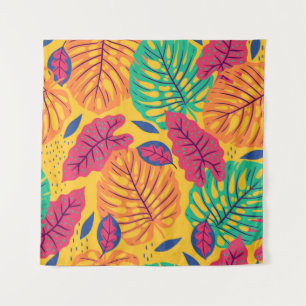 Tenture Seamless pattern with tropical leaves on yellow ba