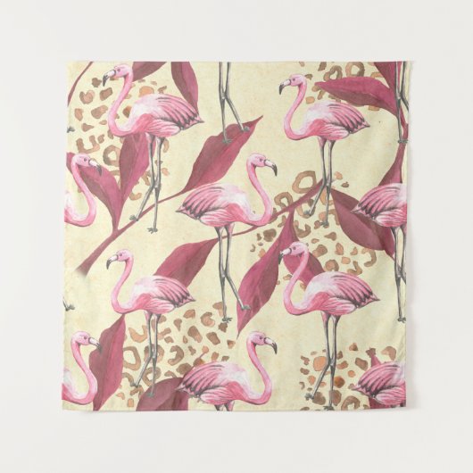 Tenture Seamless tropical pattern with pink flamingo, leav (Devant)