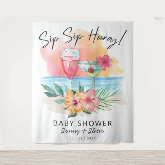 Tenture Seaside Sippin' | Bébé de la Plage Tropicale Showe (Devant)