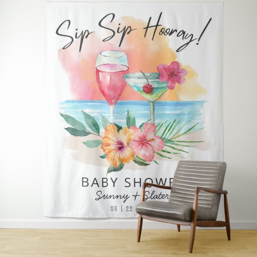 Tenture Seaside Sippin' | Bébé Tropical de la Plage Shower (En situation)