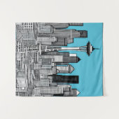 Tenture Seattle Washington Cityscape en noir et blanc (Devant (Horizontal))
