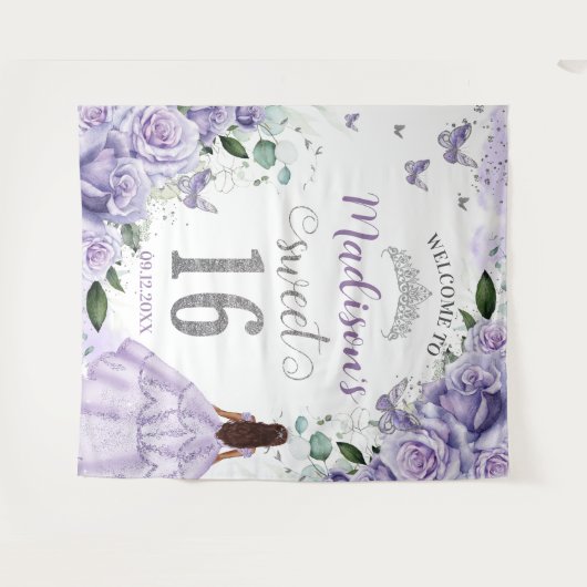 Tenture Seize Roses Violettes Fleurie Princesse de Bienven (Devant (Horizontal))