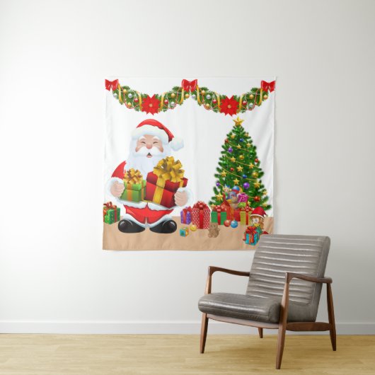 Tenture Selfie Photo Noël Père Noël Tree Kids fond (En situation)