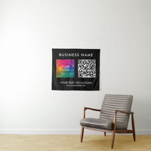 Tenture Séminaire Partie Événement QR Code Logo Black Back (En situation (horizontale))