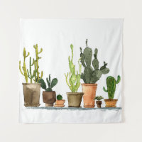 Sept cactus d'aquarelle vert dessinés à la main en